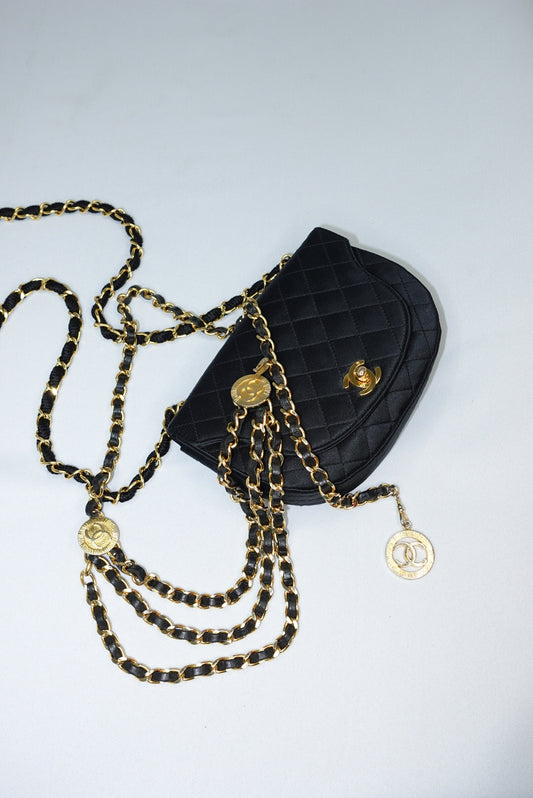 Chanel Vintage Half Moon Satin Mini Bag