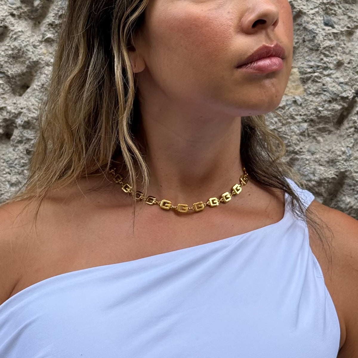 Givenchy Vintage Gold-Toned Logo Link Necklace