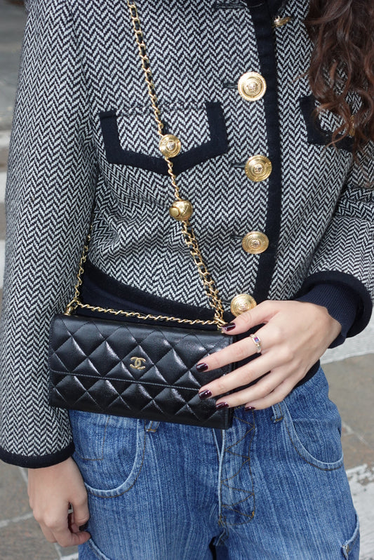 Chanel Re-Worked Black Timeless Flap Vintage Wallet with Chain