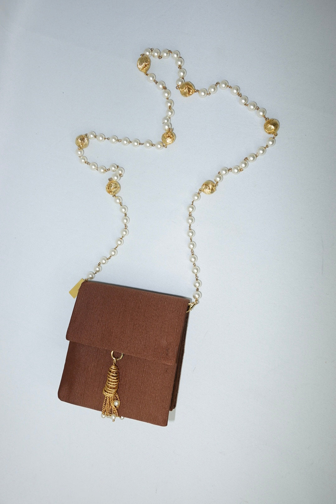Fendissime Vintage Caramel and Gold Pearl Chain Bag