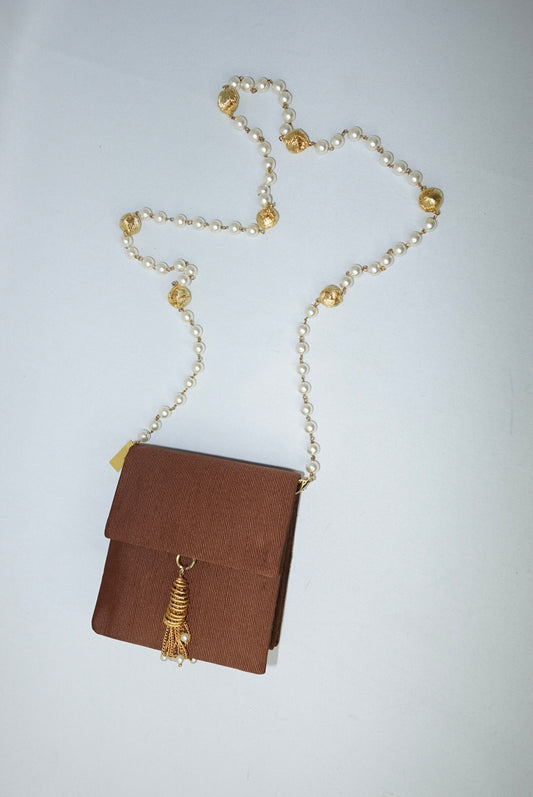 Fendissime Vintage Caramel and Gold Pearl Chain Bag