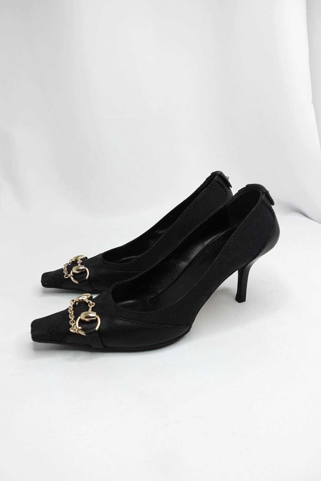 Gucci Black Monogram Canvas Horsebit Heels Gucci Black Monogram Canvas Horsebit Heels 37C