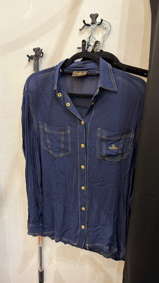 FENDI Navy and Gold Long Sleeve Top