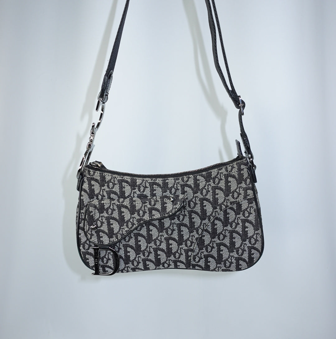 Dior Saddle Flap Monogram Canvas Shoulder Bag