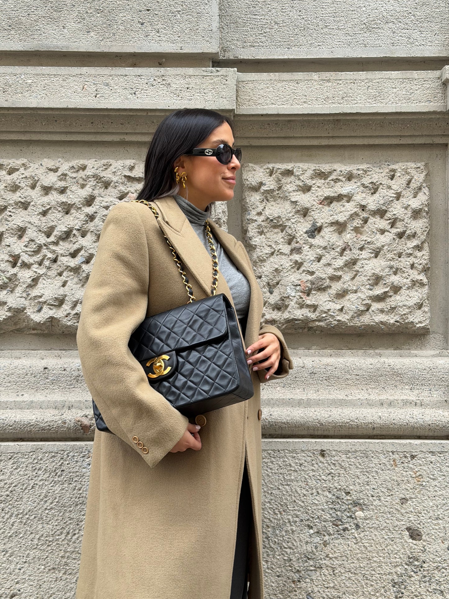 Chanel Vintage Jumbo Maxi Logo Lambskin Bag