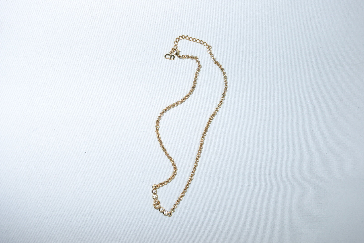 Christian Dior Gold Toned Vintage Necklace CD Logo Crystals