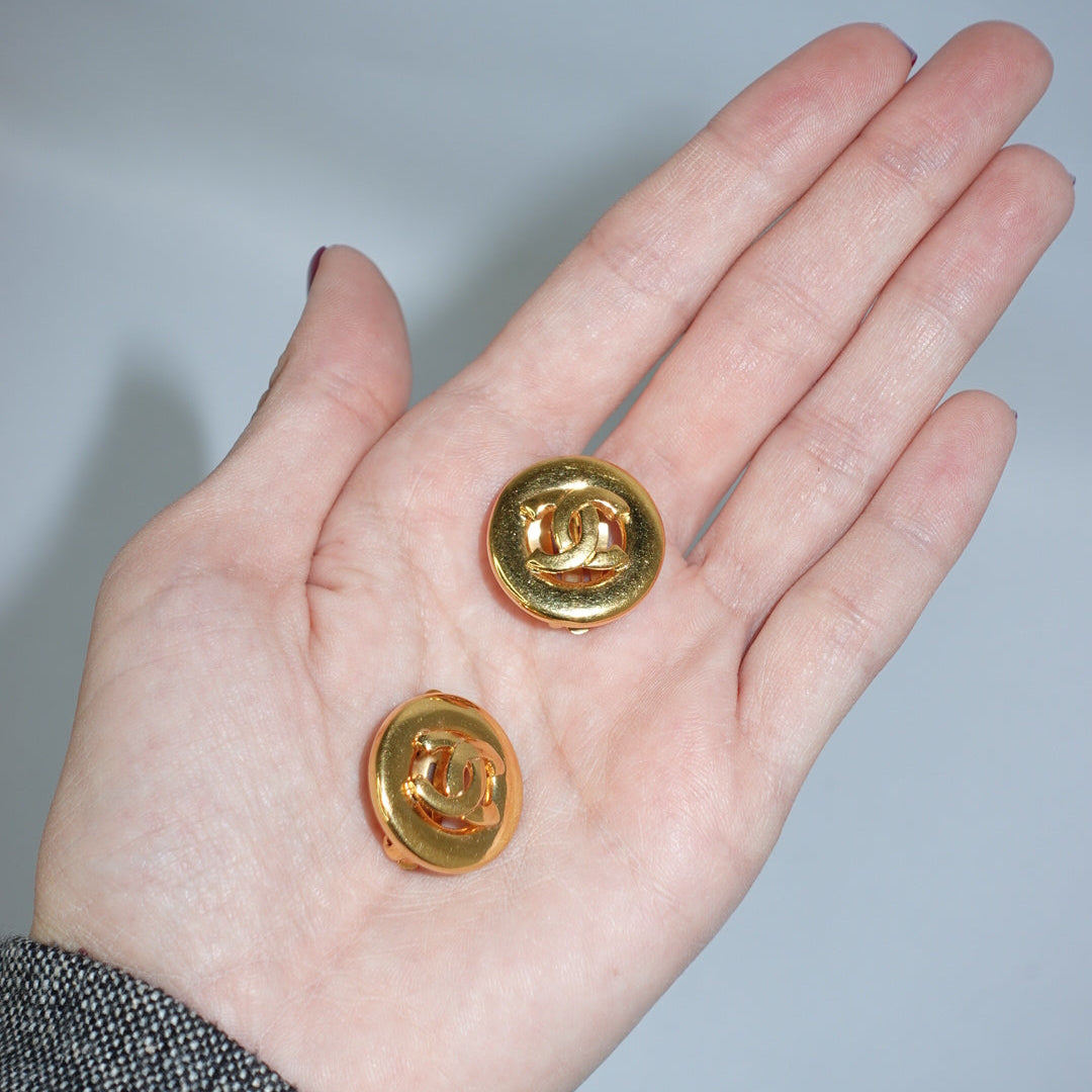 Authentic Chanel gold CC logo vintage clip earrings