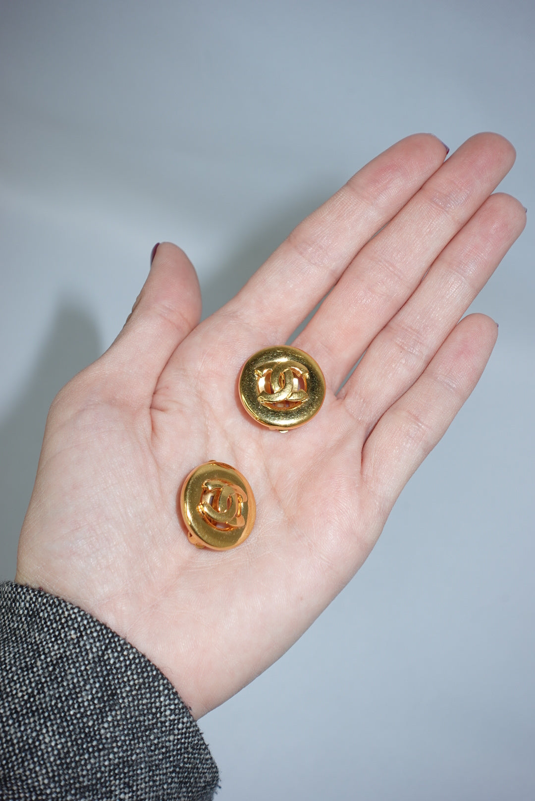 Authentic Chanel gold CC logo vintage clip earrings