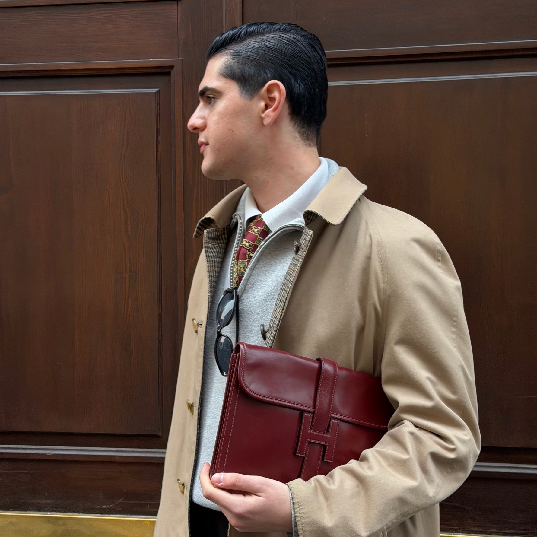 hermes burgundy leather clutch vintage