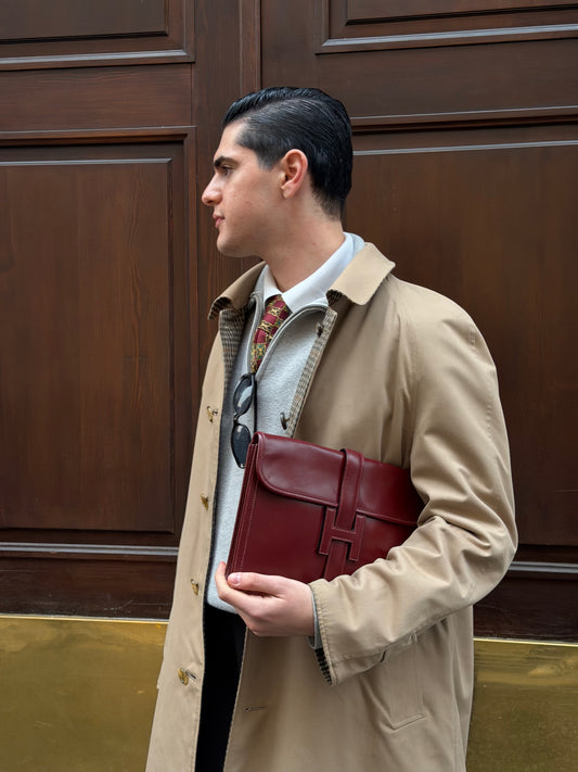 hermes burgundy leather clutch vintage