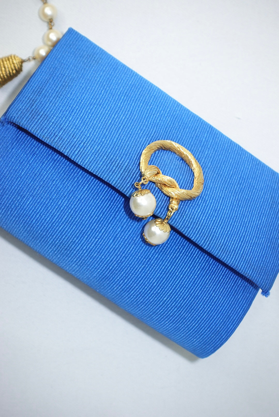 Fendissime Vintage Electric Blue and Gold Pearl Chain Bag
