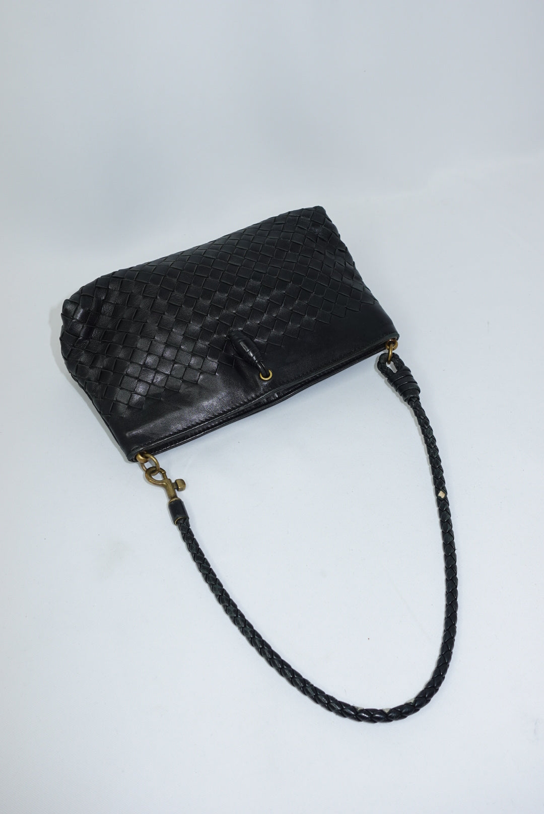 Bottega Veneta Vintage Woven Leather Black Shoulder Bag