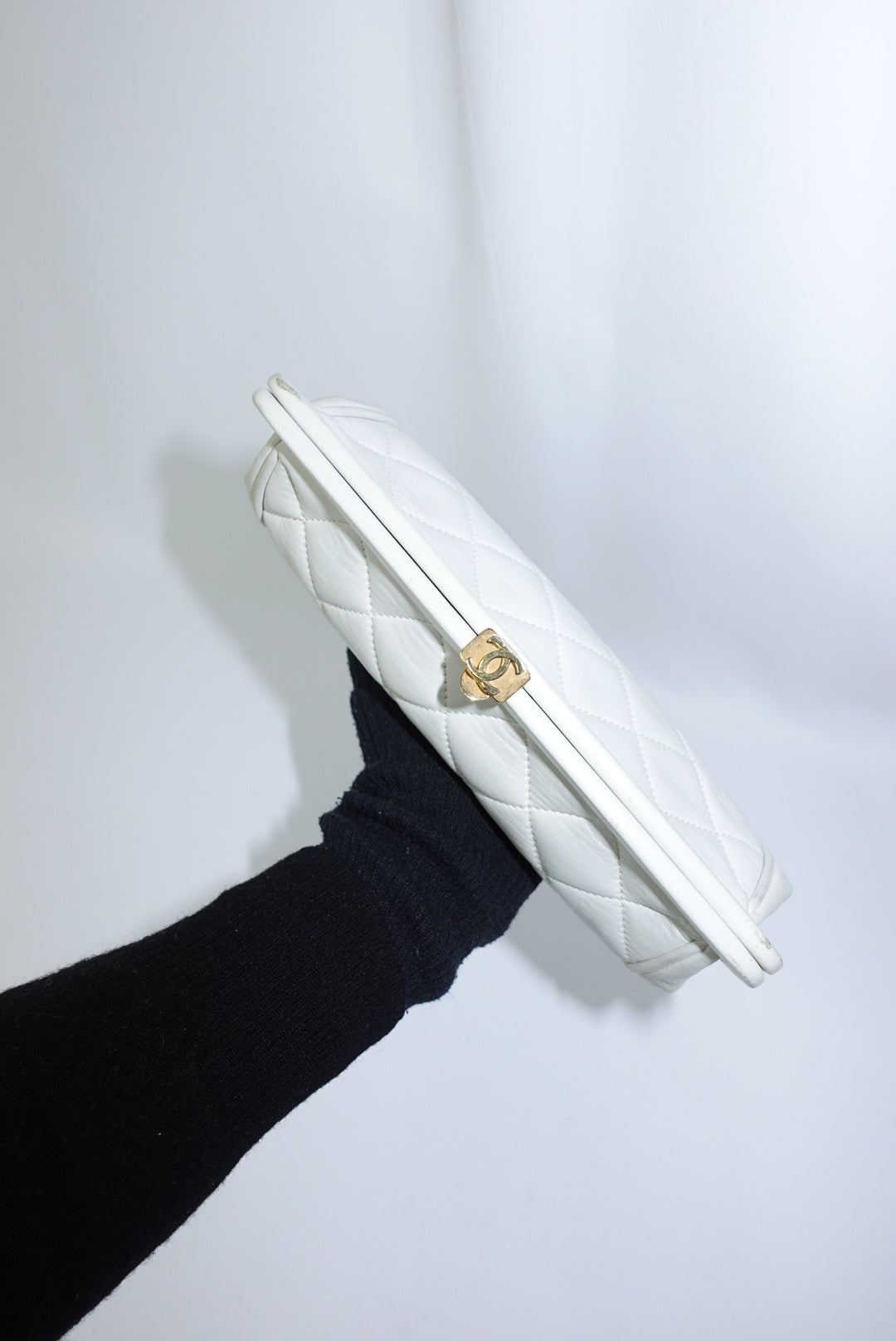 Chanel Vintage White Quilted Leather Clutch