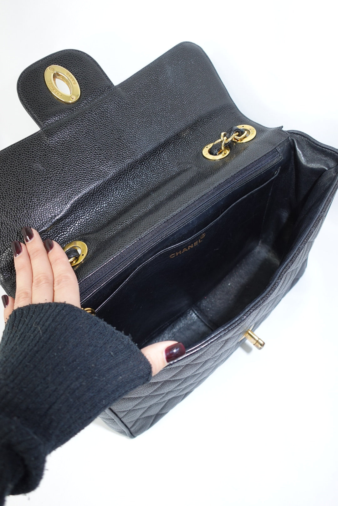 Chanel Vintage Jumbo Maxi Logo Caviar Leather