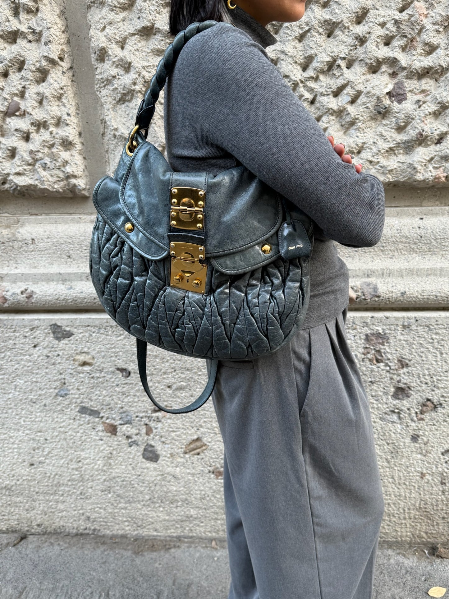 Miu Miu Steel Blue Coffer Shoulder Bag