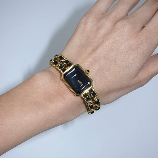 Chanel Première M Vintage Watch Gold Plated Black Dial