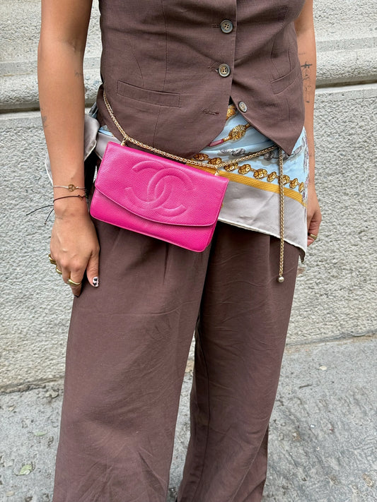 132. Chanel Re-Worked Flap W.O.C. Magenta CC logo