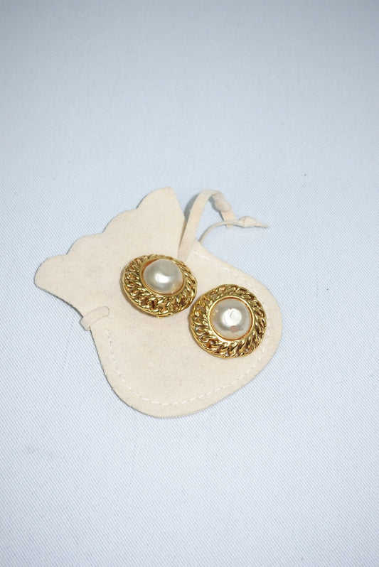 Chanel Vintage Gold Toned Clip Earrings with Pearls
