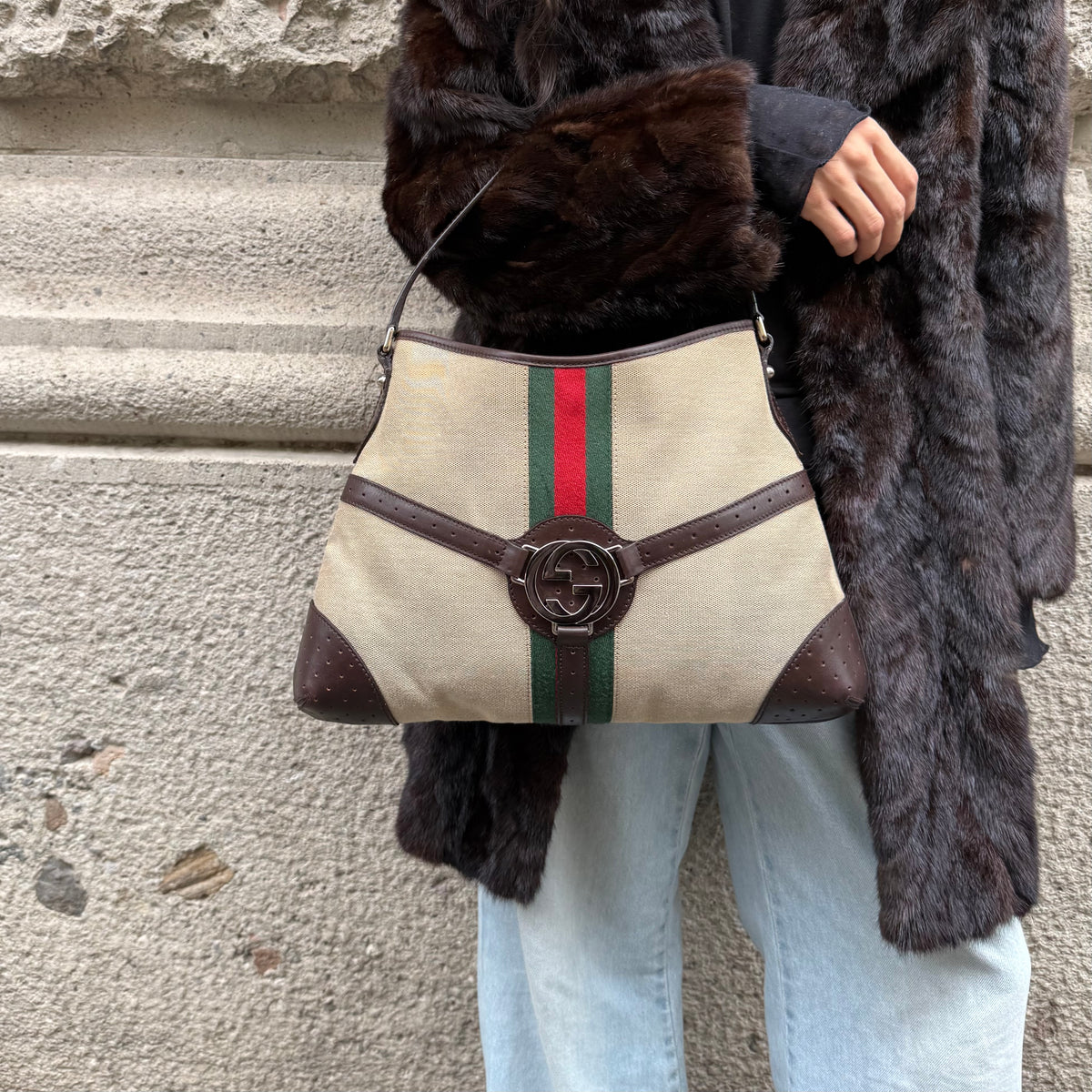Gucci Beige Reins Hobo Bag