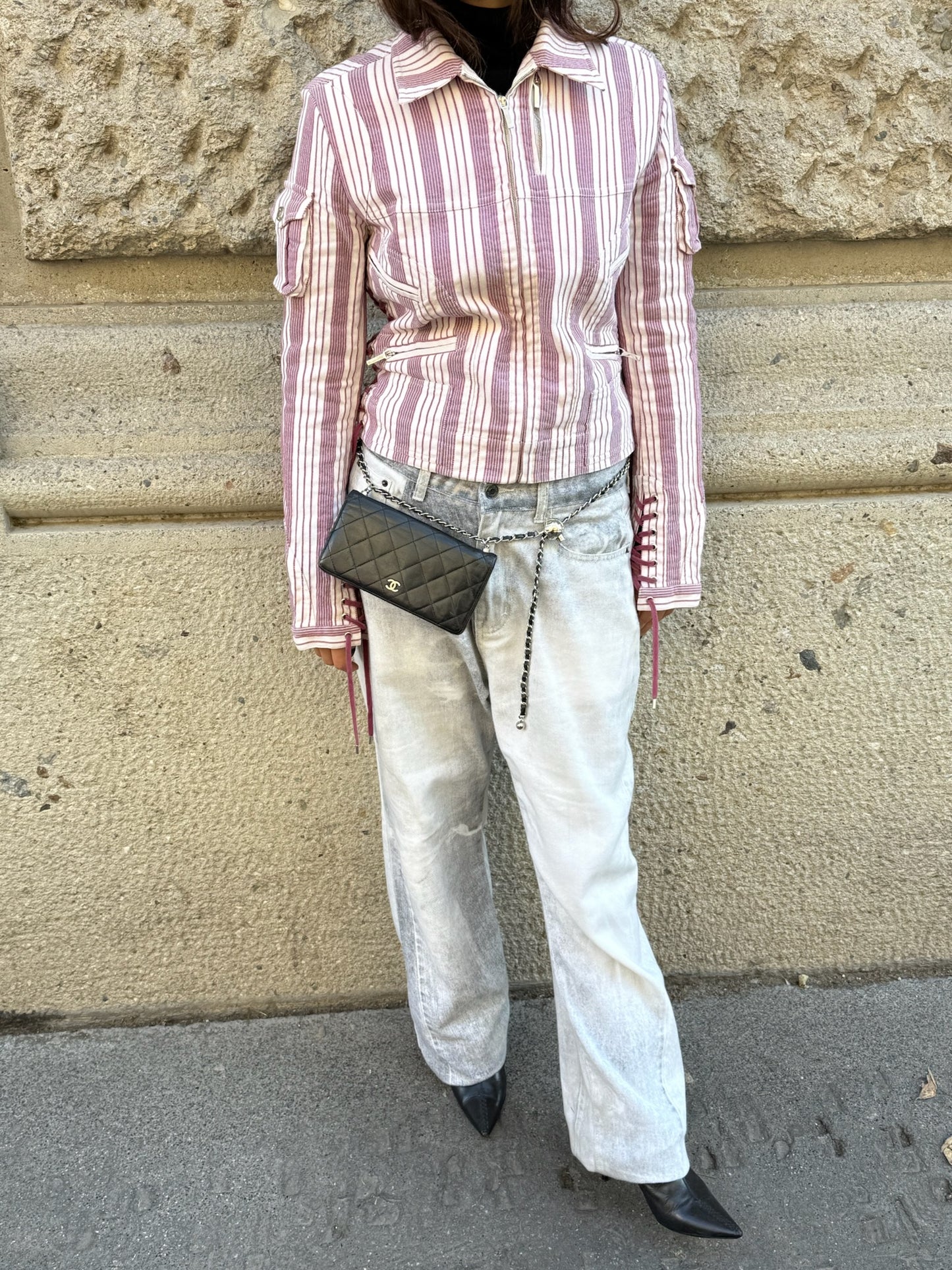 Chanel Re-Worked Black Timeless Bifold Vintage Wallet with Chain