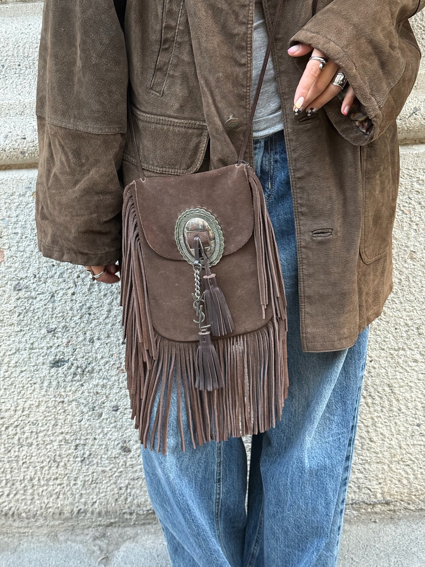 Yves Saint Laurent Vintage Suede Fringe Brown Bag