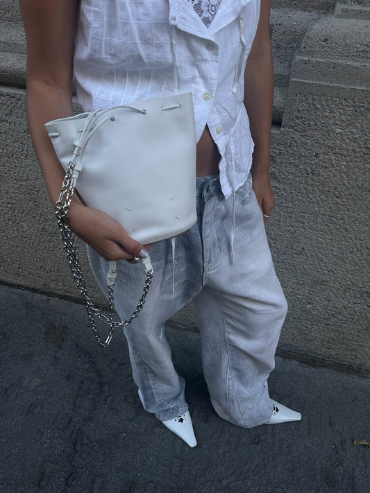 Maison Margiela White Tabi Crossbody Bucket Bag