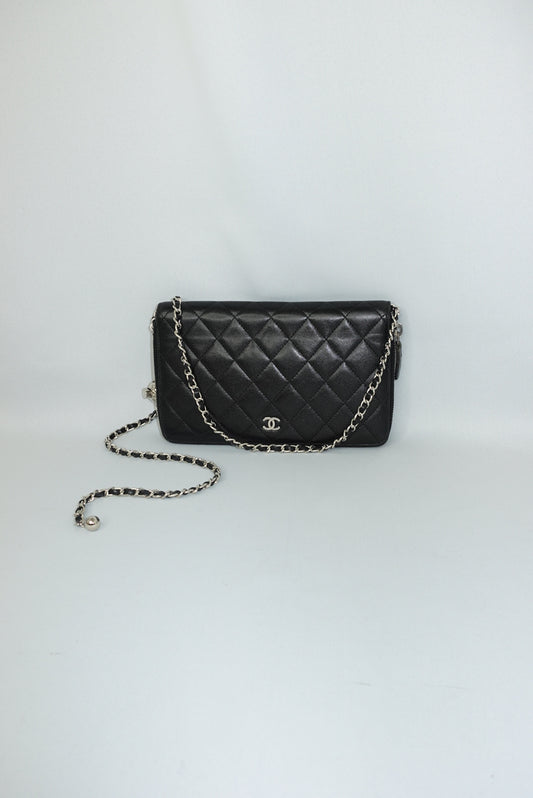 Chanel Timeless Re-Worked Zip Big Vintage Wallet with Chain Black