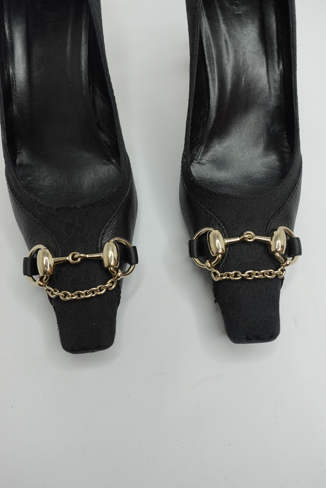 Gucci Black Monogram Canvas Horsebit Heels Gucci Black Monogram Canvas Horsebit Heels 37C