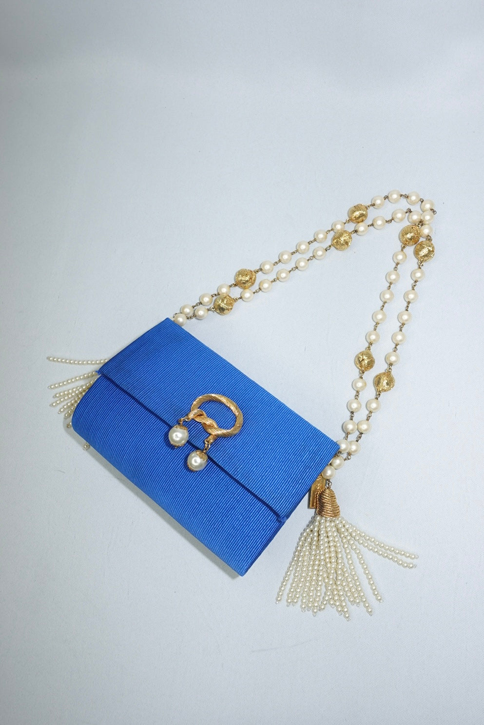Fendissime Vintage Electric Blue and Gold Pearl Chain Bag