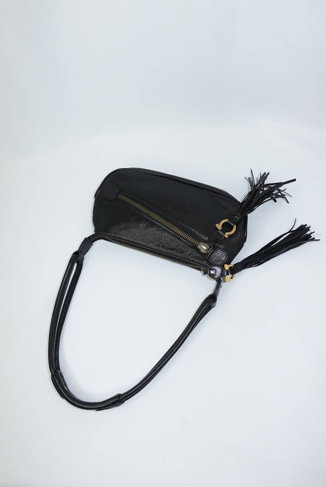 Ferragamo Black Fringe Vintage Shoulder Bag