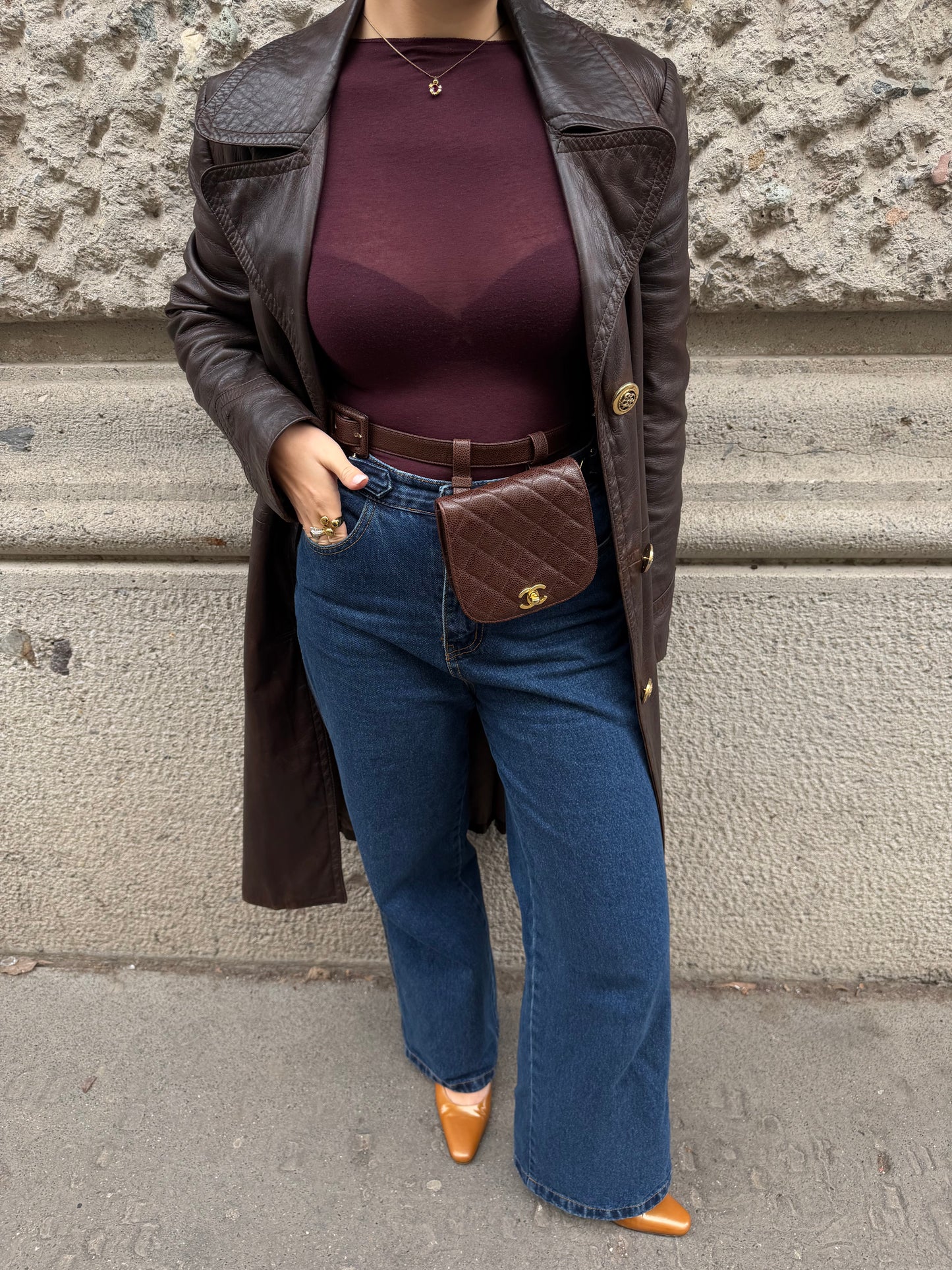 Chanel Vintage Quilted Caviar Leather Belt Bag in Chocolate Brown