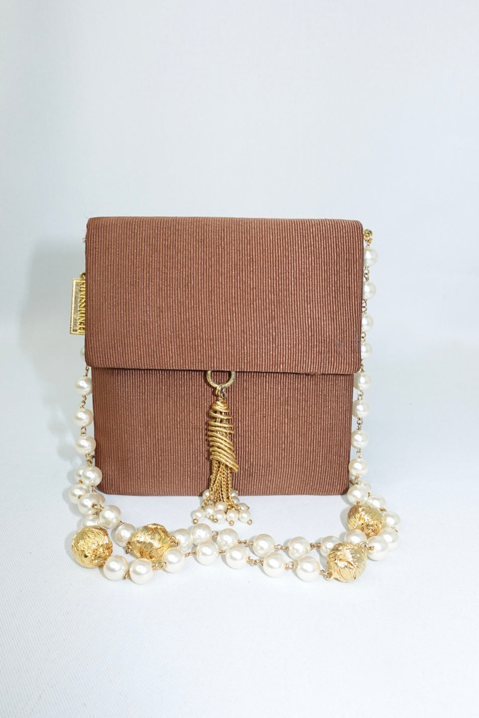 Fendissime Vintage Caramel and Gold Pearl Chain Bag