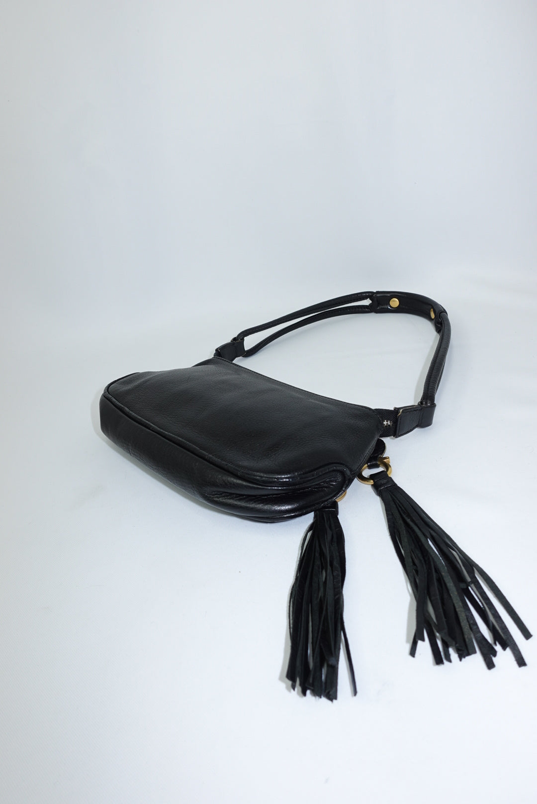 Ferragamo Black Fringe Vintage Shoulder Bag