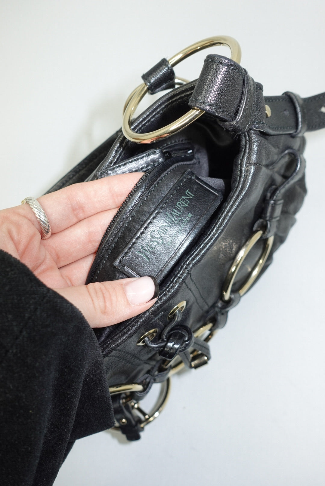 Yves Saint Laurent Black Leather Saharienne Vintage Bag w/ Logo Charm