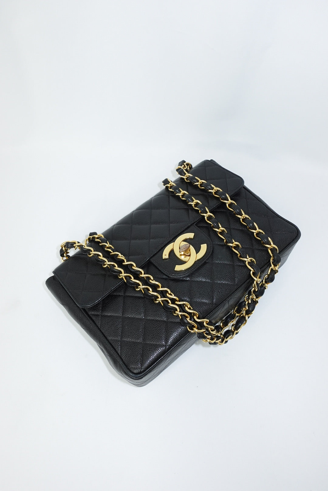 Chanel Vintage Jumbo Maxi Logo Caviar Leather