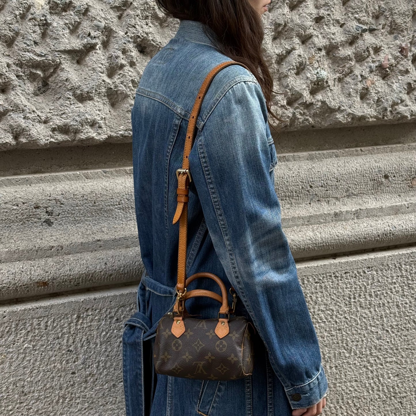 Louis Vuitton Nano Speedy Monogram con tracolla lunga