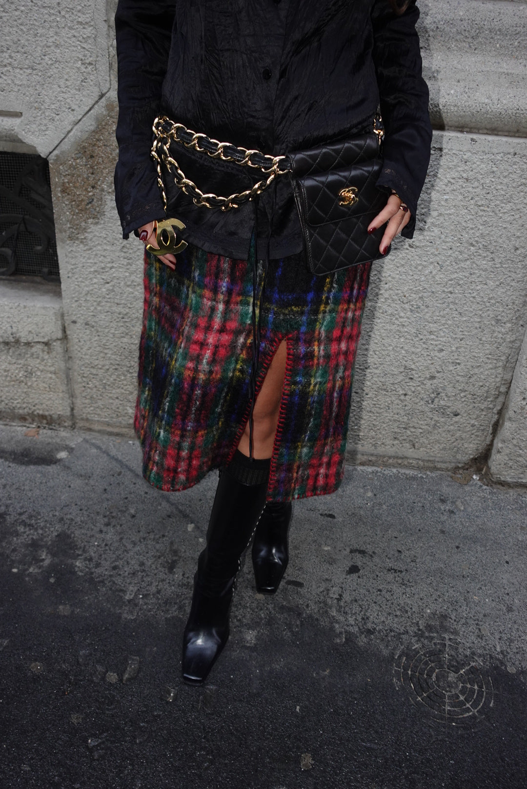 Multicolor Vintage Mohair & Wool Plaid Moschino Skirt