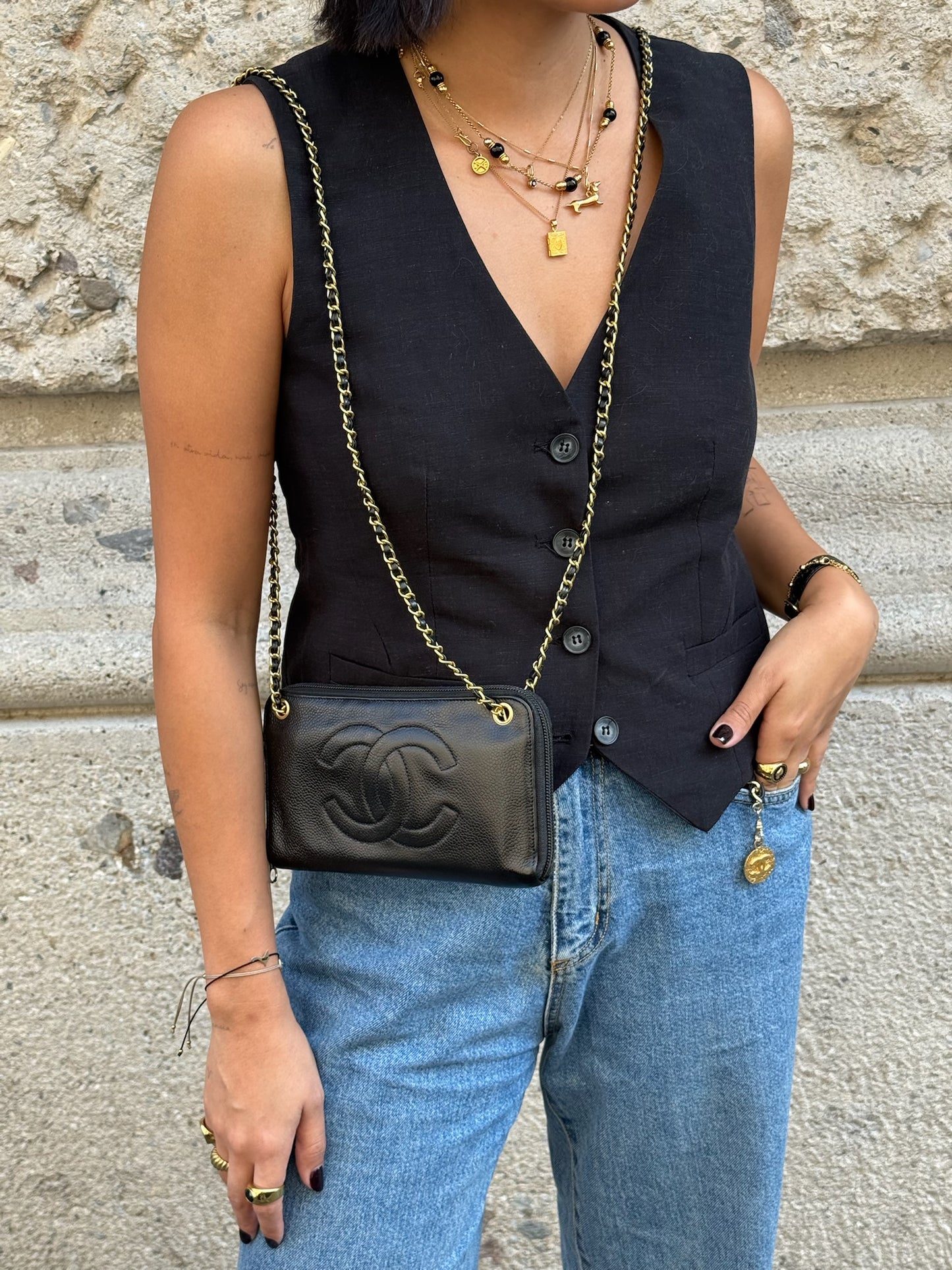Chanel Re-Worked Black Zip W.O.C.