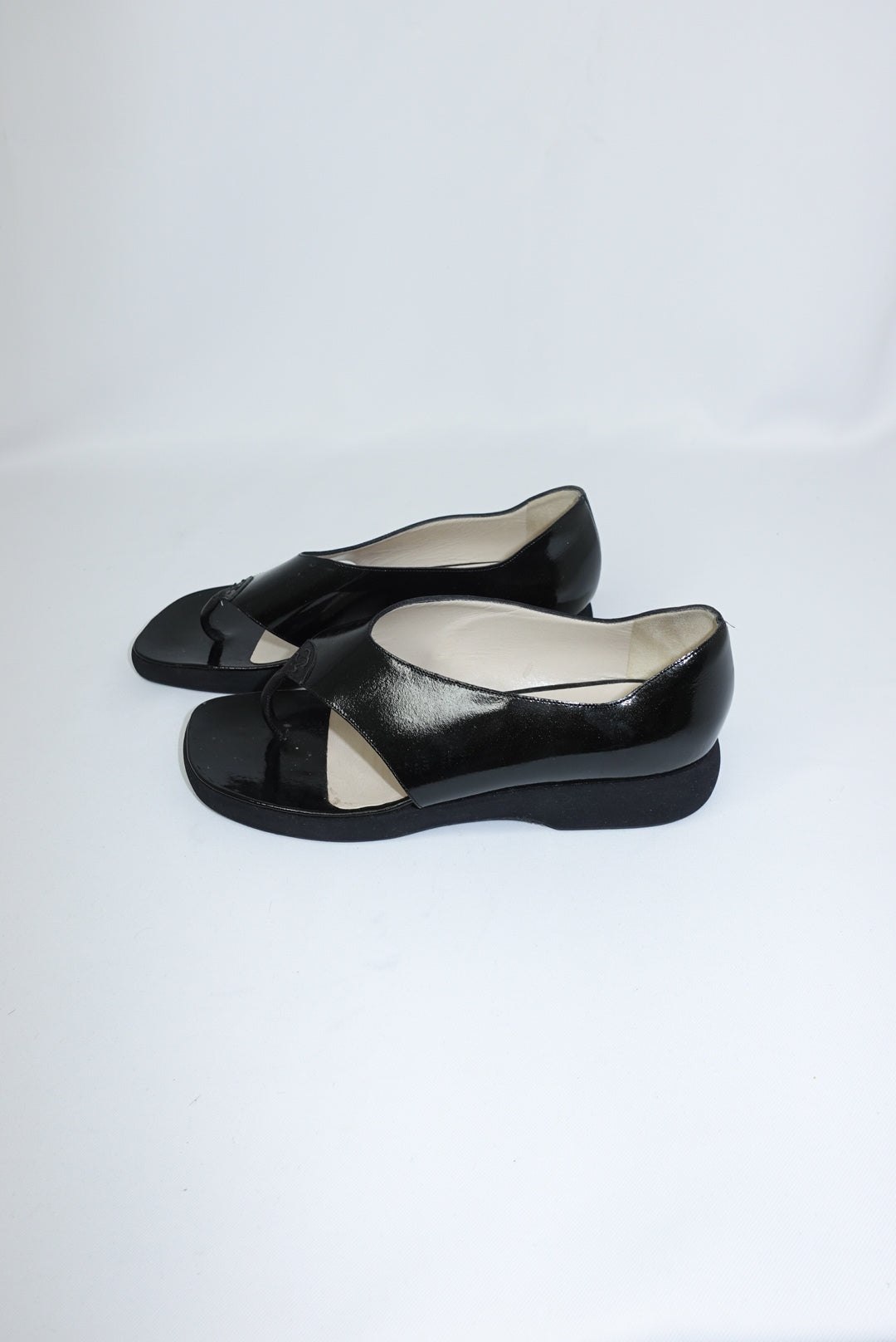 Chanel Black Patent Leather Vintage Sandals