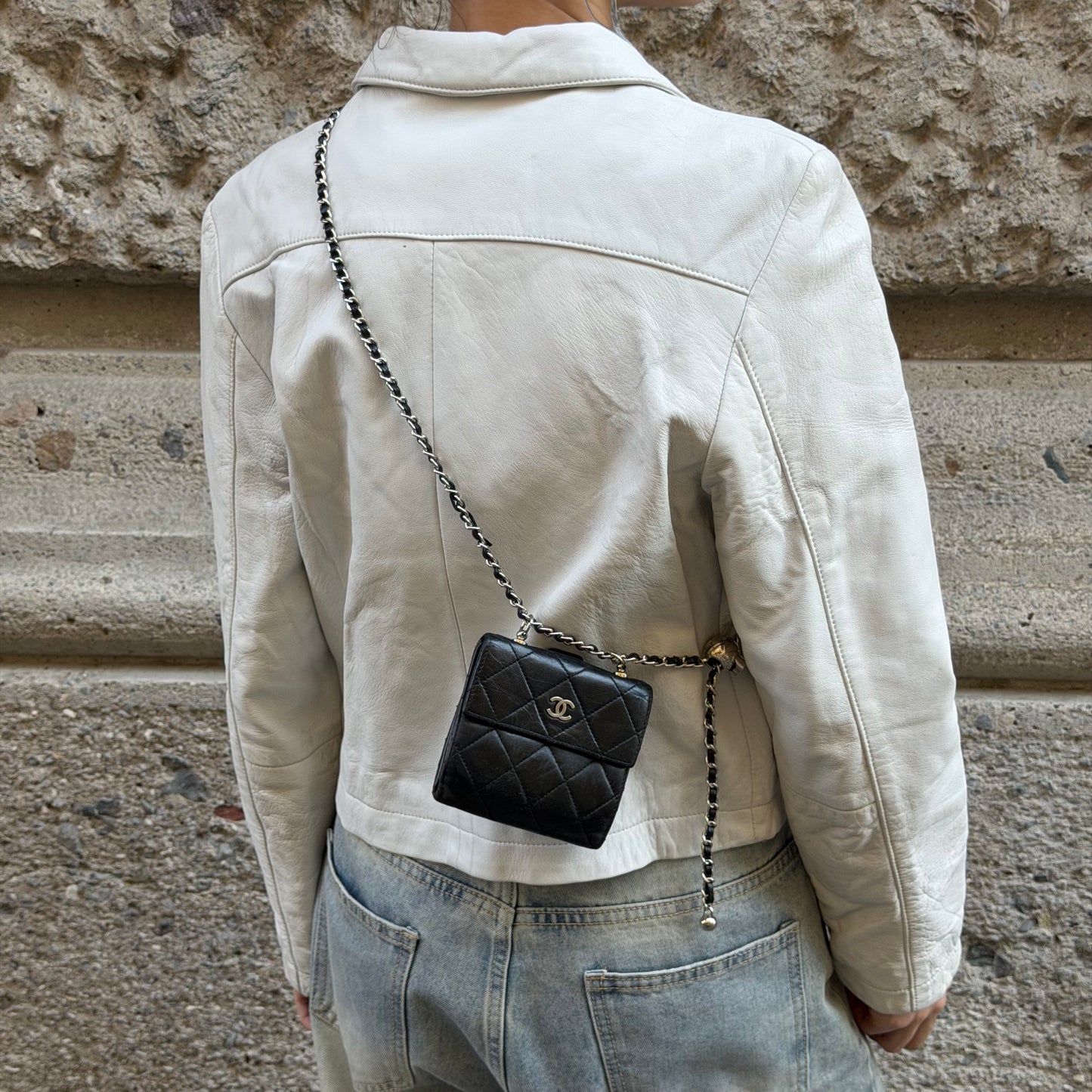Chanel Vintage Re-worked Black Mini Flap Wallet with Chain