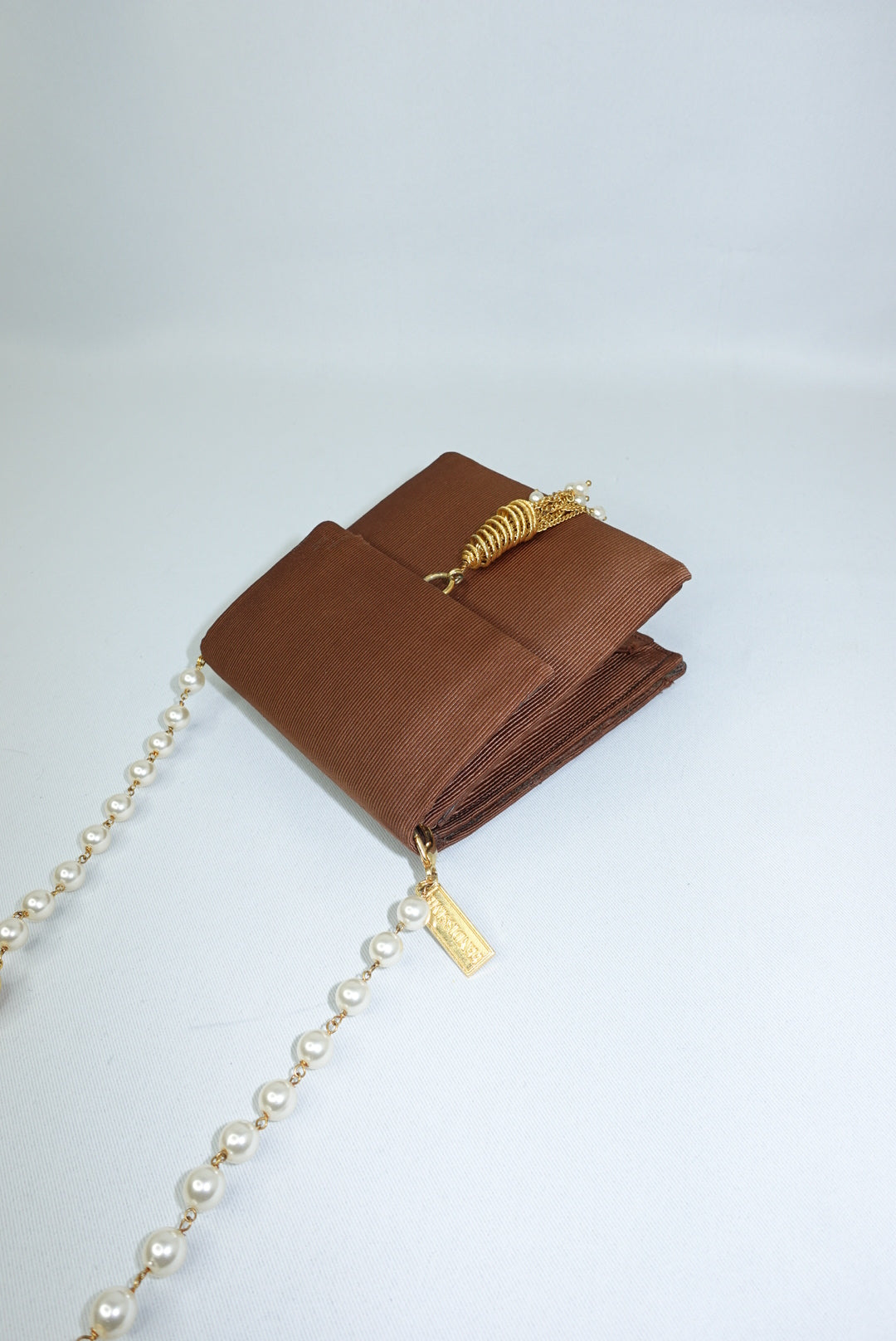 Fendissime Vintage Caramel and Gold Pearl Chain Bag