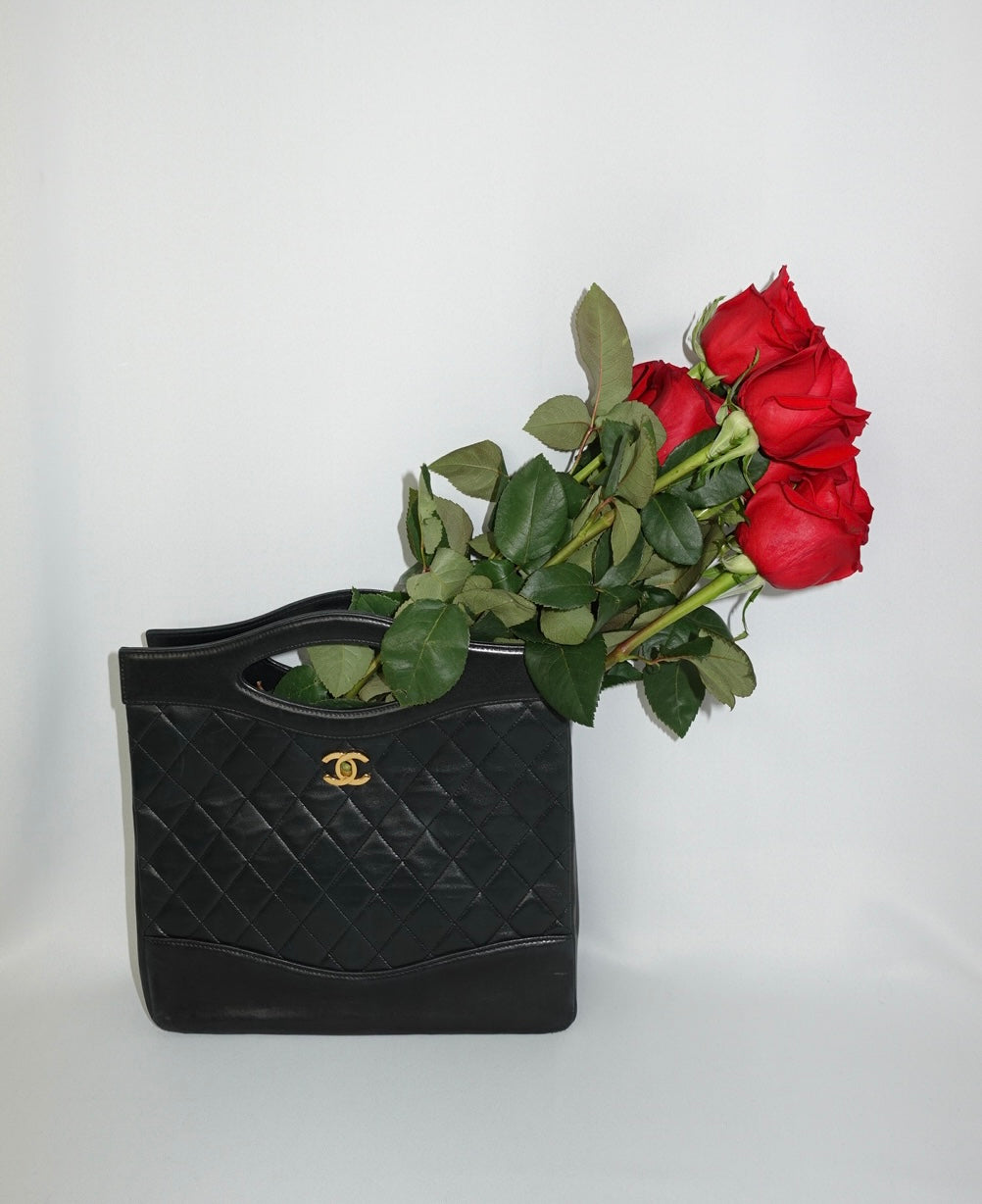 Chanel  Vintage 31  Black Quilted Lambskin 2 Way  Shoulder Hand Bag