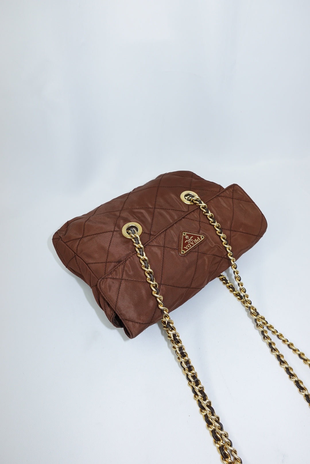 Prada Nylon Brown Vintage Gold Toned Hardware Shoulder Bag