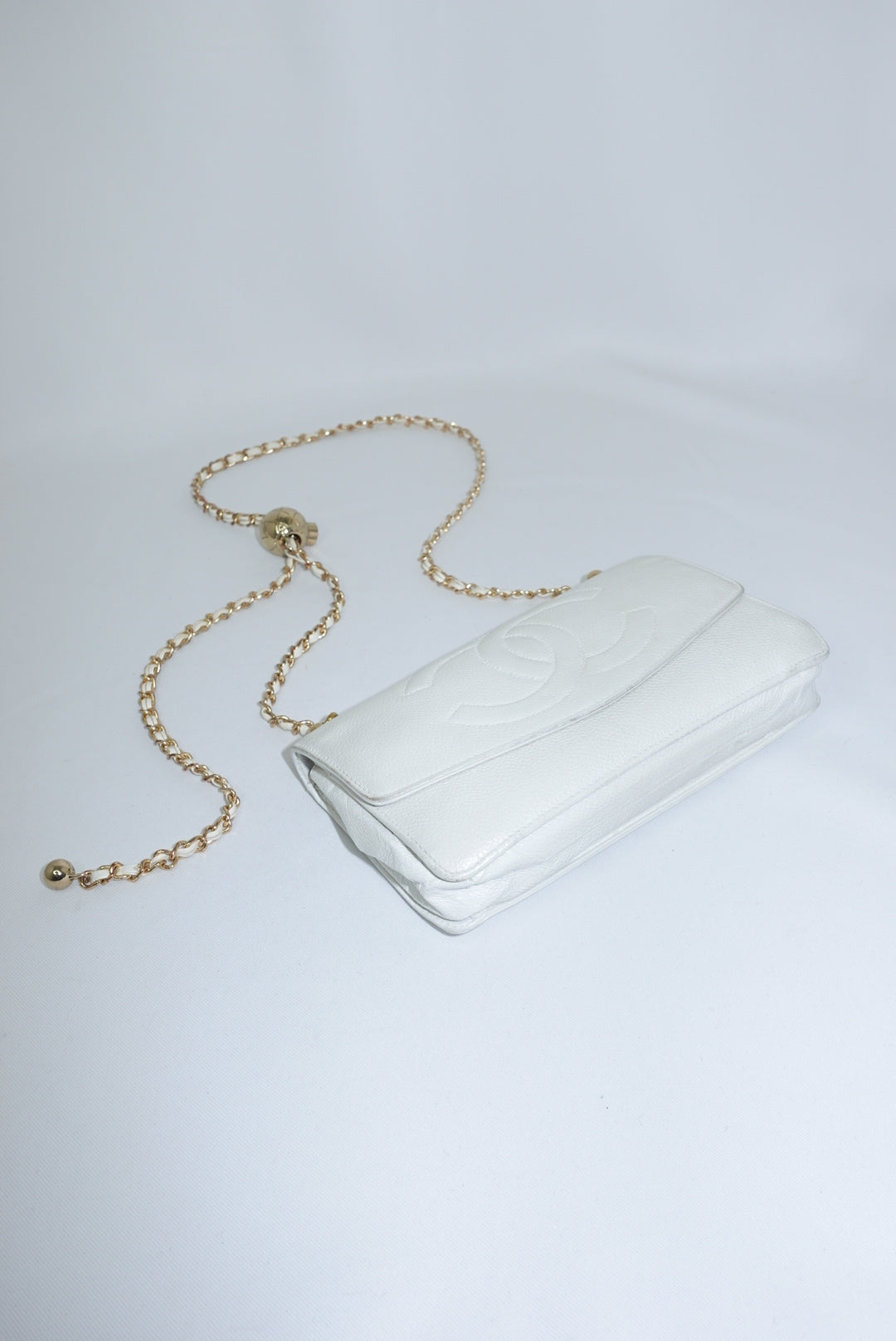 Re-Worked Chanel CC Flap Vintage White Calfskin Vintage Wallet with Chain