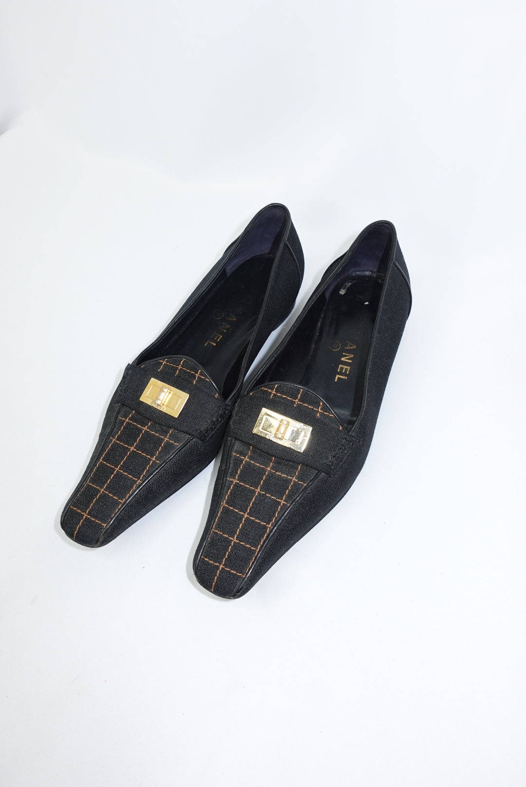 Chanel Vintage Black and Gold Loafers