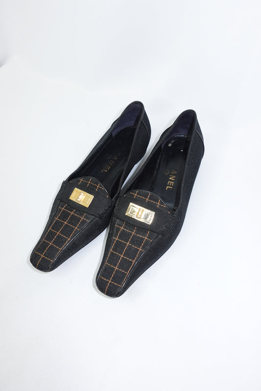 Chanel Vintage Black and Gold Loafers