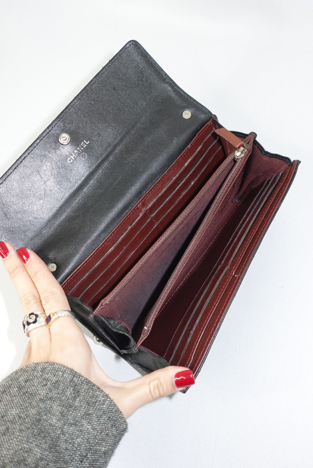 Chanel Vintage Re-worked Black Quilted Flap Wallet with Chain Lambskin