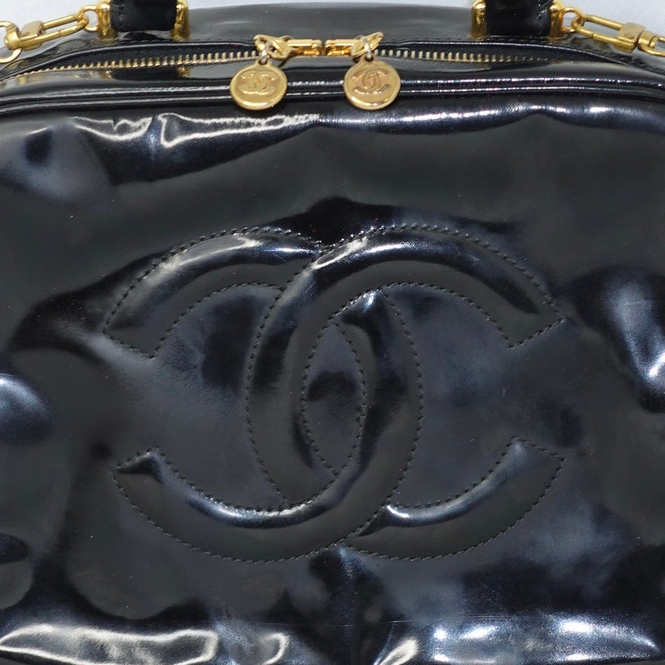 Chanel Black Patent Leather  Vanity Bag