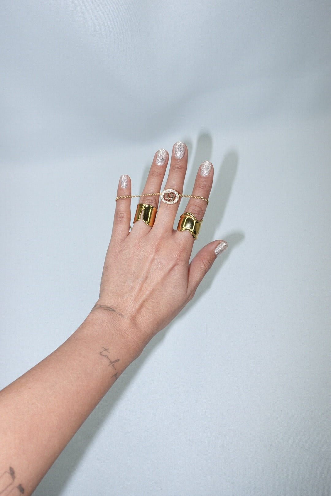 Christian Dior Gold Toned Vintage Necklace Round Crystals Logo