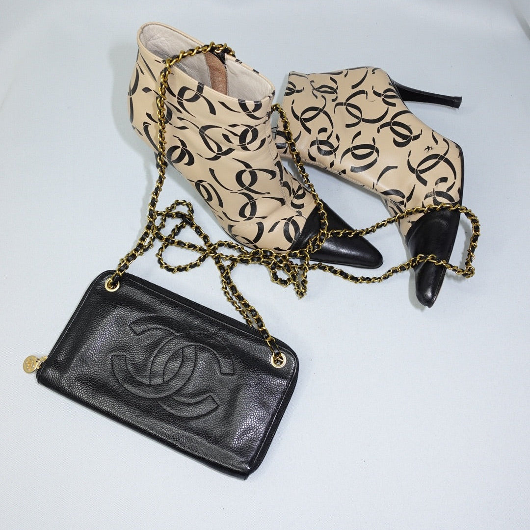 reworked chanel big zip wallet with chain cc logo